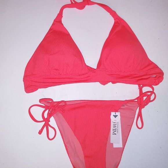 Victoria Secret Swim Bikini XS Top & Bottom Push Up Coral Orange Triangle Ribbed - Picture 3 of 12